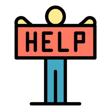 Adamın yardım simgesi renk ana hatları vektörüne ihtiyacı var