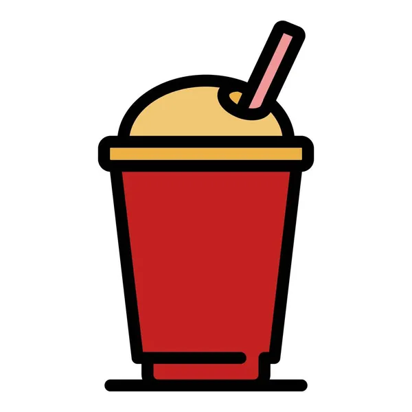 Jugo de plástico taza icono color contorno vector — Vector de stock