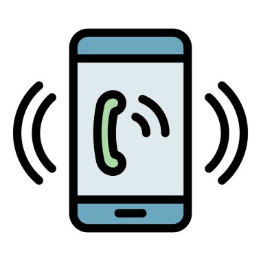 Acil telefon çağrısı simgesi renk ana hatları vektörü