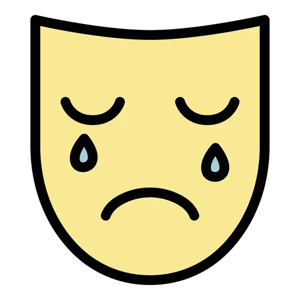 Traurige Depression Maske Symbol Farbe Umrissvektor — Stockvektor