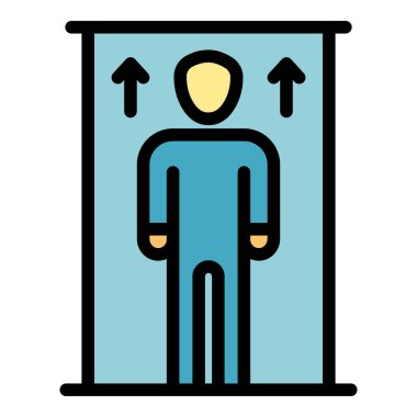 Asansördeki adam ok simgesi renk çizgisi vektörü
