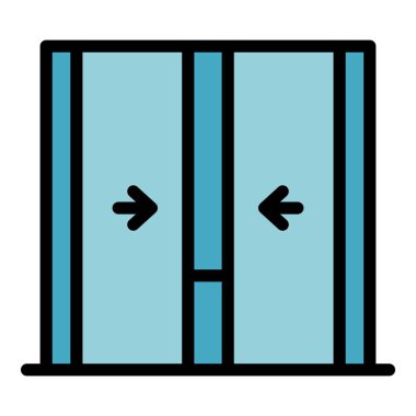 Asansör kapıları simgesi renk ana hatları vektörü kapanıyor