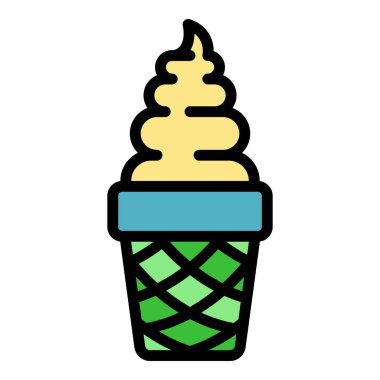 Vanilyalı dondurma ikonu renk ana hatları vektörü