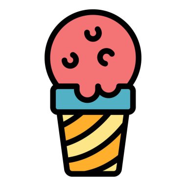 Çizgili kupa simgesinde dondurma rengi vektör çizgisi