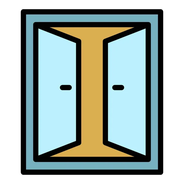 Doppelt geöffnete Tür innerhalb des Icon-Farbkonturvektors — Stockvektor