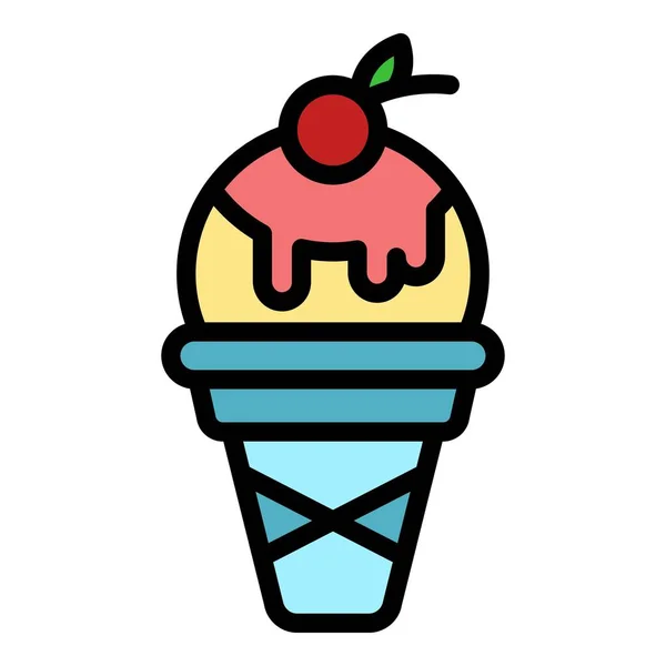 Jégkrém cseresznye ikon színes körvonal vektor — Stock Vector
