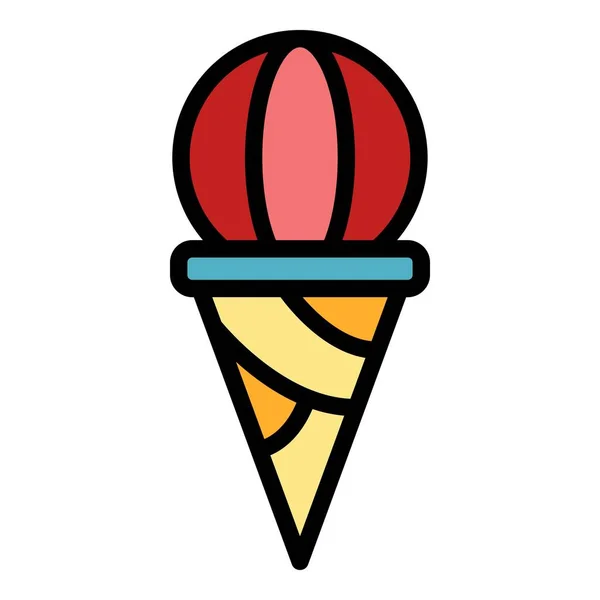 Ice cream cone ball icon color outline vector — Stock Vector