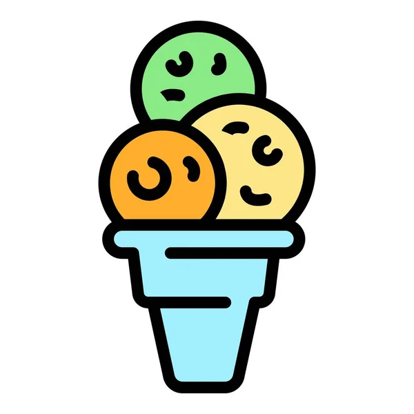 Tres bolas de helado icono color contorno vector — Vector de stock