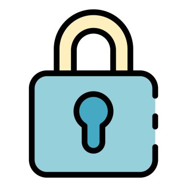 Eski asma kilit simgesi renk dış hat vektörü