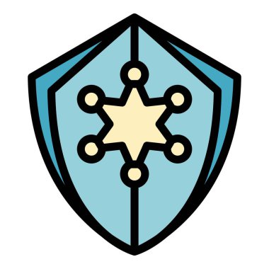 Adalet kalkanı simgesi renk ana hatları vektörü