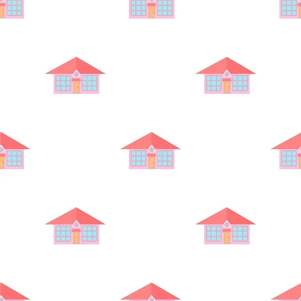 Różowy domek z dużymi oknami wzór bezszwowy wektor — Wektor stockowy