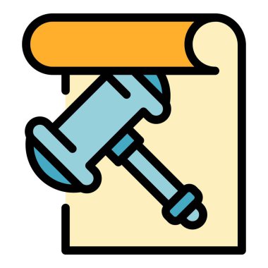 Yargıç çekiç kağıt simgesi renk ana hatları vektörü