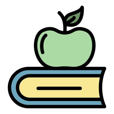 Kitap simgesi üzerine elma rengi ana hatları vektörü