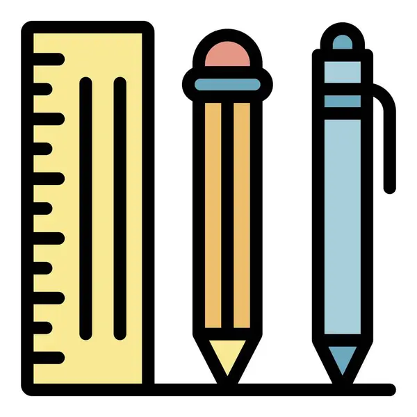 Penna righello matita icona colore contorno vettore — Vettoriale Stock