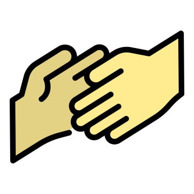 Arkadaş el yardım simgesi renk ana hatları vektörü