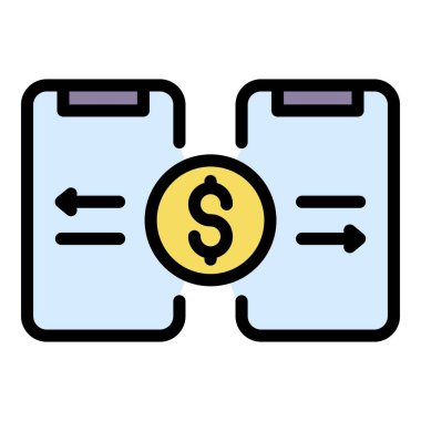 Akıllı telefon para transfer simgesi renk ana hatları vektörü