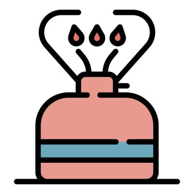 Kamp gaz lambası simgesi renk ana hatları vektörü