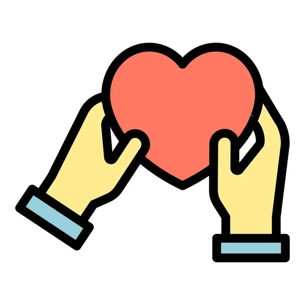 Herz in Händen Symbol Farbe Umrissvektor — Stockvektor