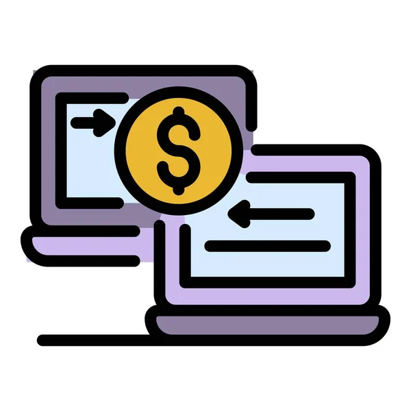 Vektor barvy ikony převodu peněz z notebooku — Stockový vektor