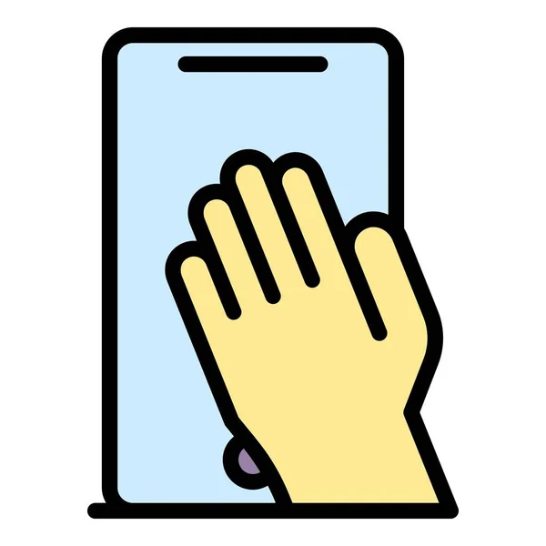 Smartphone fingeravtryck ikon färg kontur vektor — Stock vektor