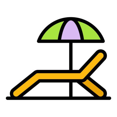 Şemsiye simgesi renk çizgisi vektörü ile güneşli yatak