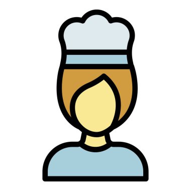 Kadın aşçı şef simgesi renk ana hatları vektörü