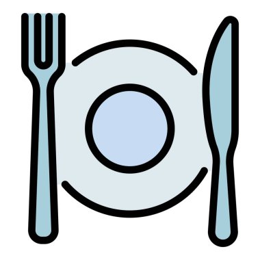 Tabak çatal bıçak simgesi renk ana hatları vektörü