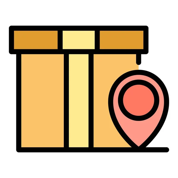 Lokalizacja paczki ikona kolor zarys wektor — Wektor stockowy