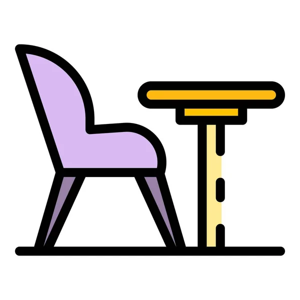 Karosszék és kerek asztal ikon színes körvonalvektor — Stock Vector