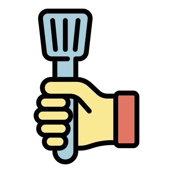 Kochwerkzeug in der Hand Symbol Farbe Umrissvektor — Stockvektor