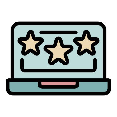 Dizüstü bilgisayar reklam simgesi renk ana hatları vektörü