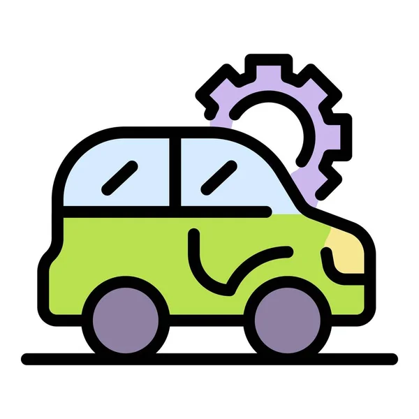 Auto e ingranaggi vista laterale icona colore contorno vettoriale — Vettoriale Stock