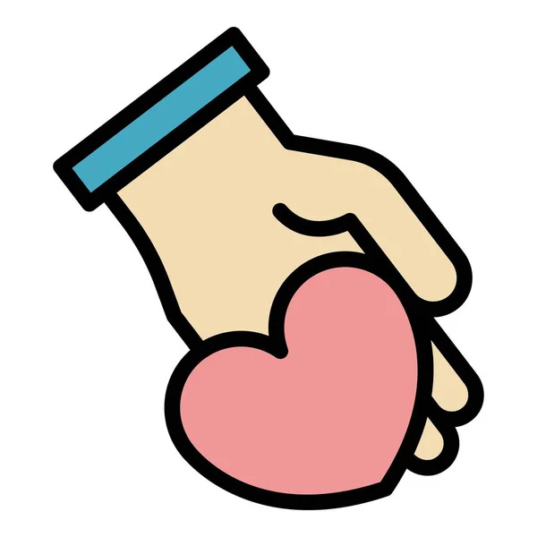 Hand hält Herz-Symbol Farbe Umrissvektor — Stockvektor