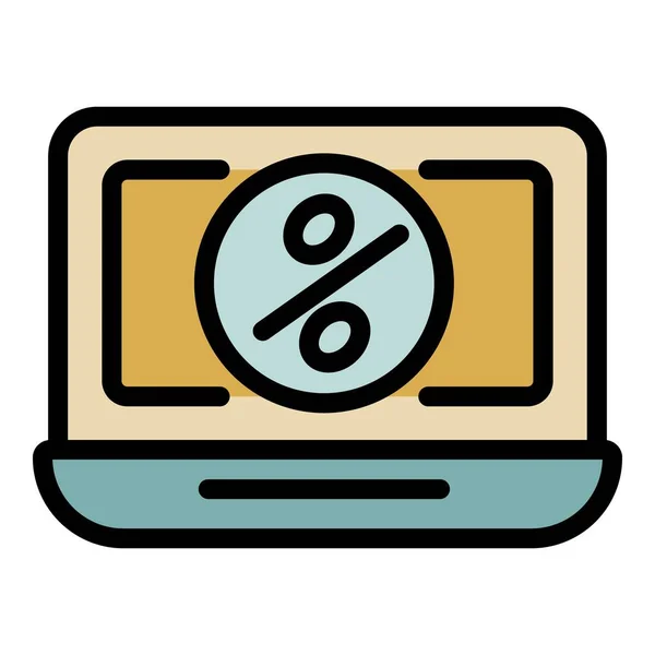 Prozentsatz Laptop-Symbol Farbe Umrissvektor — Stockvektor