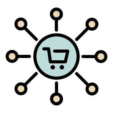 Dükkan arabası şeması şeması renk ana hatları vektörü