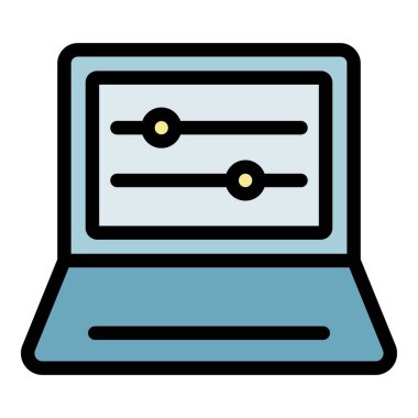 Dizüstü bilgisayar eşitleyici simgesi renk ana hatları vektörü