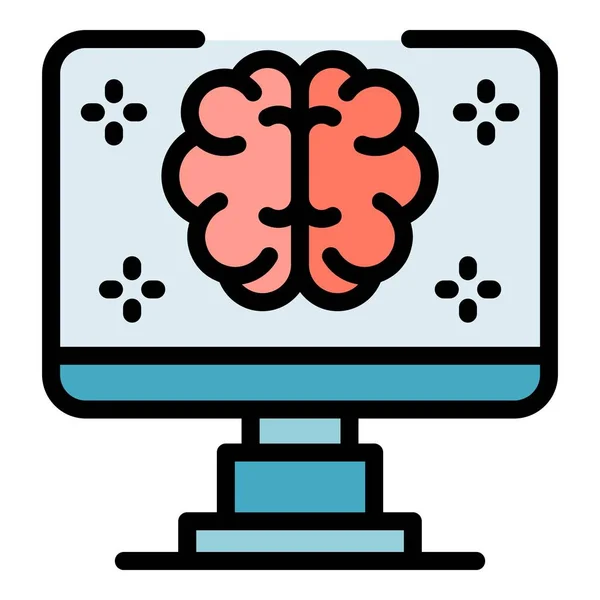 Komputer ai ikona koloru mózgu zarys wektor — Wektor stockowy