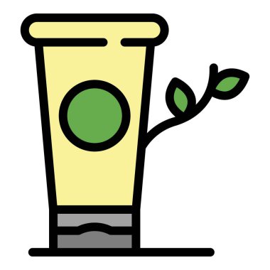 Eko cam ve dal simgesi renk dış hat vektörü