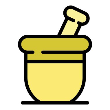 Uzun ilaç kase ikonu renk ana hatları vektörü