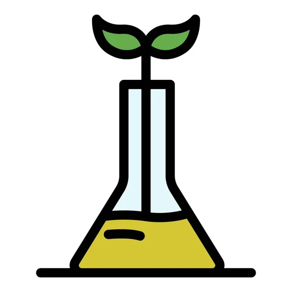 Sprout de um ícone de frasco de laboratório vetor de contorno de cor —  Vetores de Stock