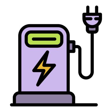 Elektrikli araba ikon renk ana hatları vektörü