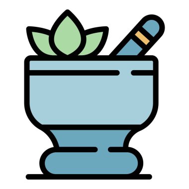 Bitkisel spa işlem simgesi renk ana hatları vektörü