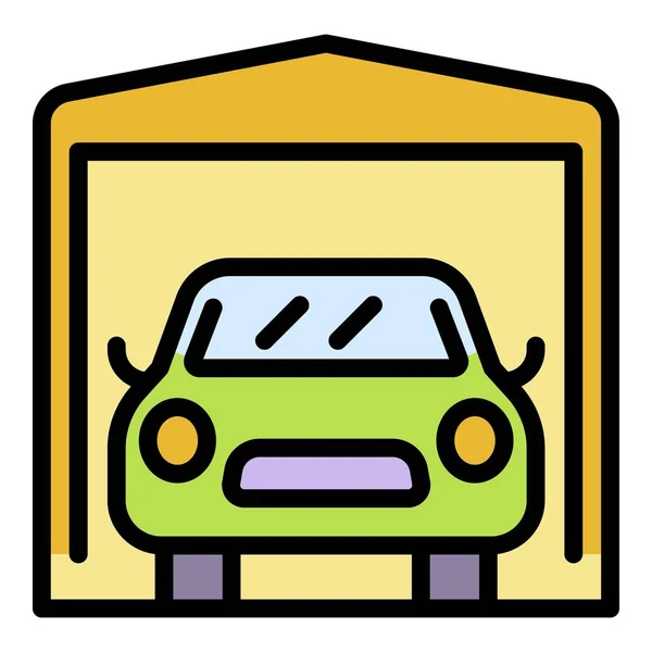 Auto in de garage pictogram kleur overzicht vector — Stockvector