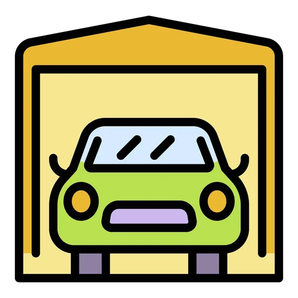 Coche en el icono del garaje color contorno vector — Vector de stock