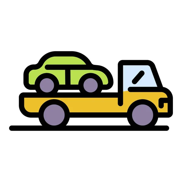 Car on a tow truck icon color outline vector — Stock Vector