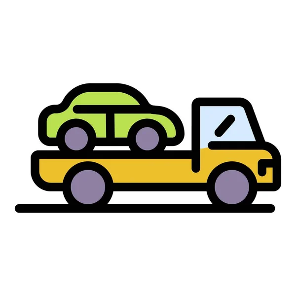 Coche en un remolque icono color contorno vector — Archivo Imágenes Vectoriales