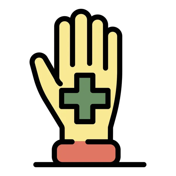Medicinska kors på handflatan ikon färg kontur vektor — Stock vektor