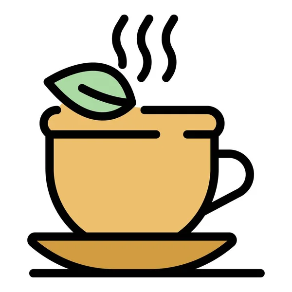 Цветовой вектор контура чашки горячего травяного чая — стоковый вектор