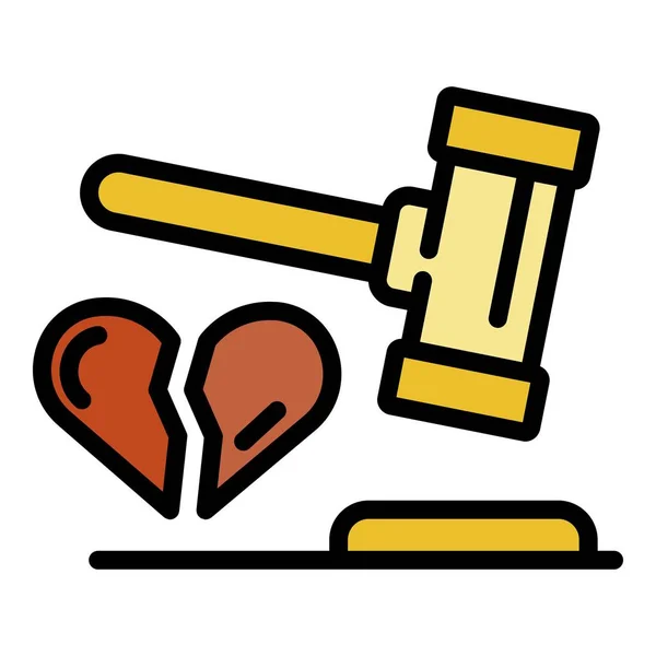 Boşanma yargıcı tokmak simgesi renk ana hatları vektörü — Stok Vektör