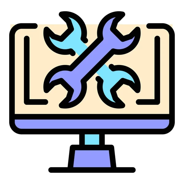 Monitor Service Center Symbol Farbe Umrissvektor — Stockvektor